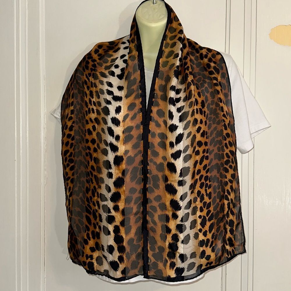 Jones New York leopard print stripe long scarf with gold metallic threads